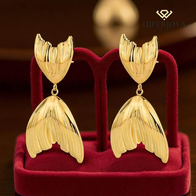 Pendientes cola de sirena acero con baño de oro  2