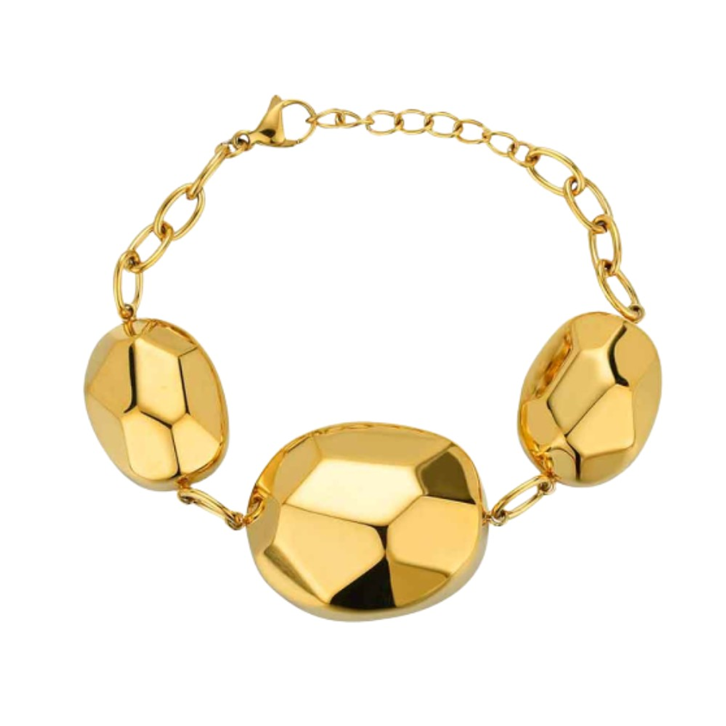 Pulsera de óvalos lapidados acero y baño de oro  1