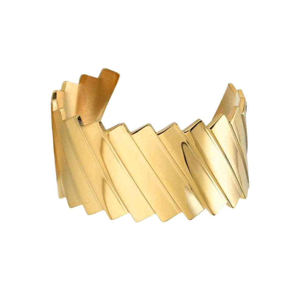 Brazalete de acero con baño de oro barras  1