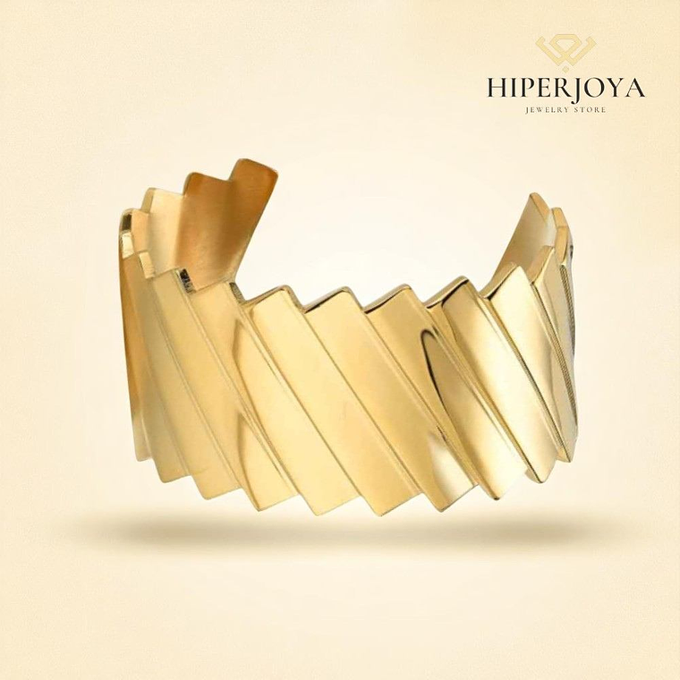 Brazalete de acero con baño de oro barras  3