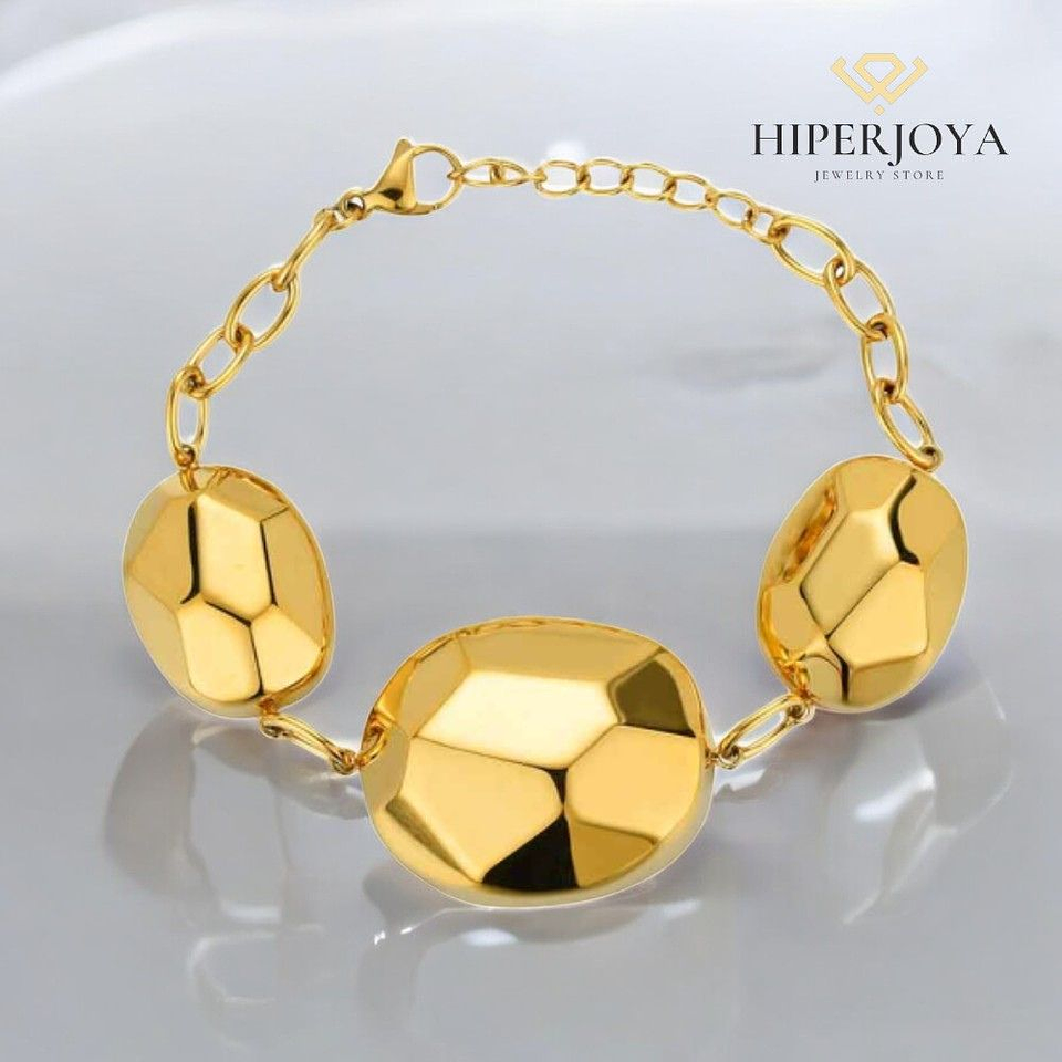 Pulsera de óvalos lapidados acero y baño de oro  3