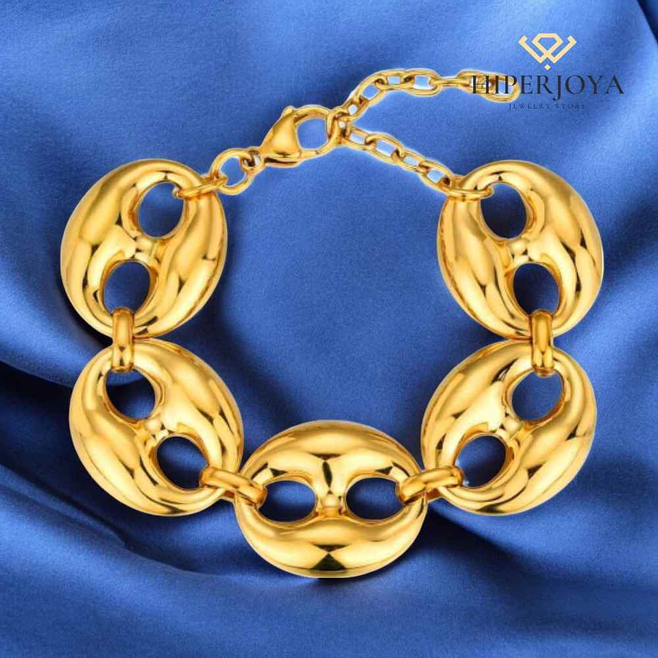 Pulsera de calabrotes acero con baño de oro  3