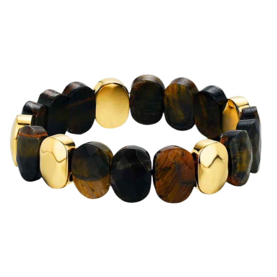 Pulsera de acero con piedras semipreciosas ojo de tigre  1