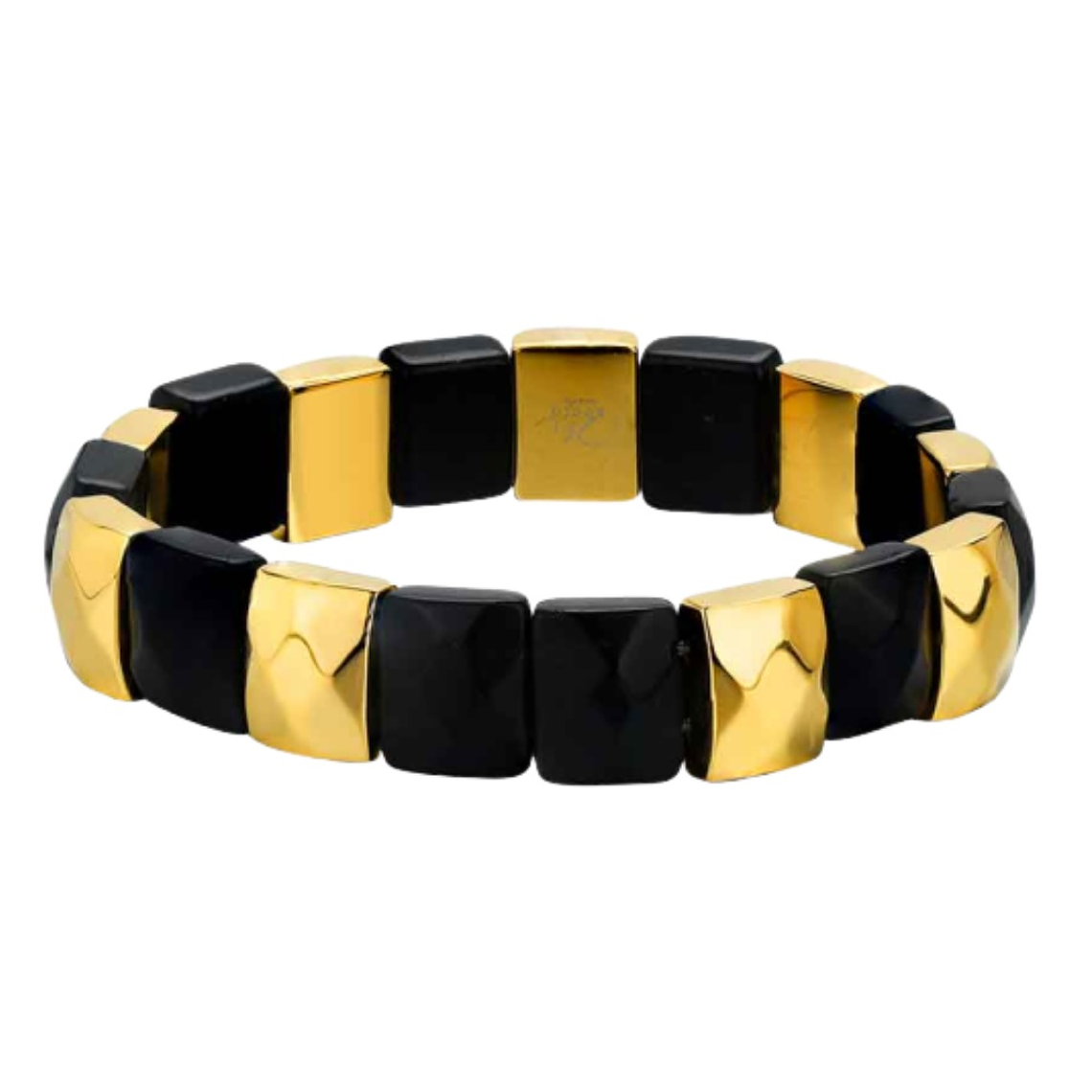 Pulsera de acero con piedras semipreciosas obsidiana  1