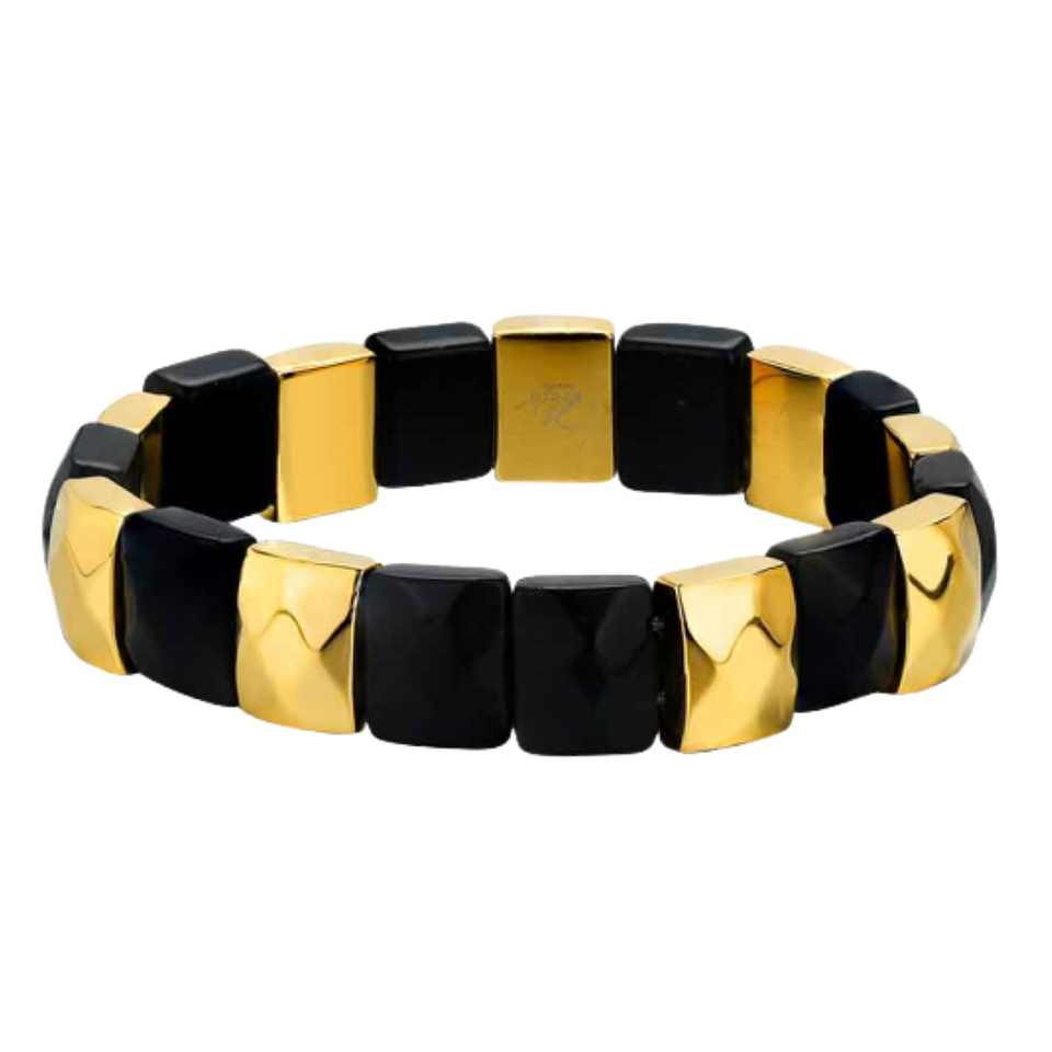 Pulsera de acero con piedras semipreciosas obsidiana  1