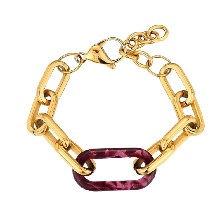 Pulsera de resina morado con baño de oro  1