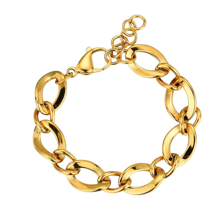 Pulsera de acero con eslabones cóncavos y baño de oro  1