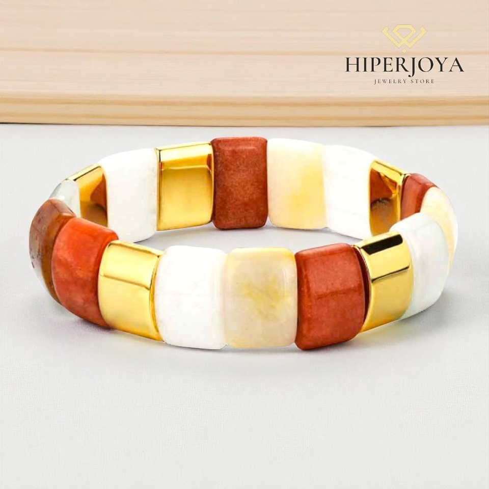 Pulsera piedras semipreciosas aventurina roja, topacio y jade  2