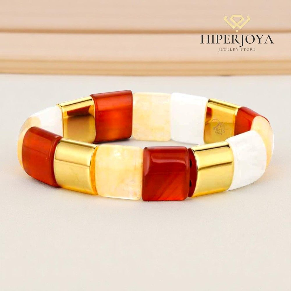 Pulsera de piedras semipreciosas ágata roja, cuarzo blanco y citrino 2