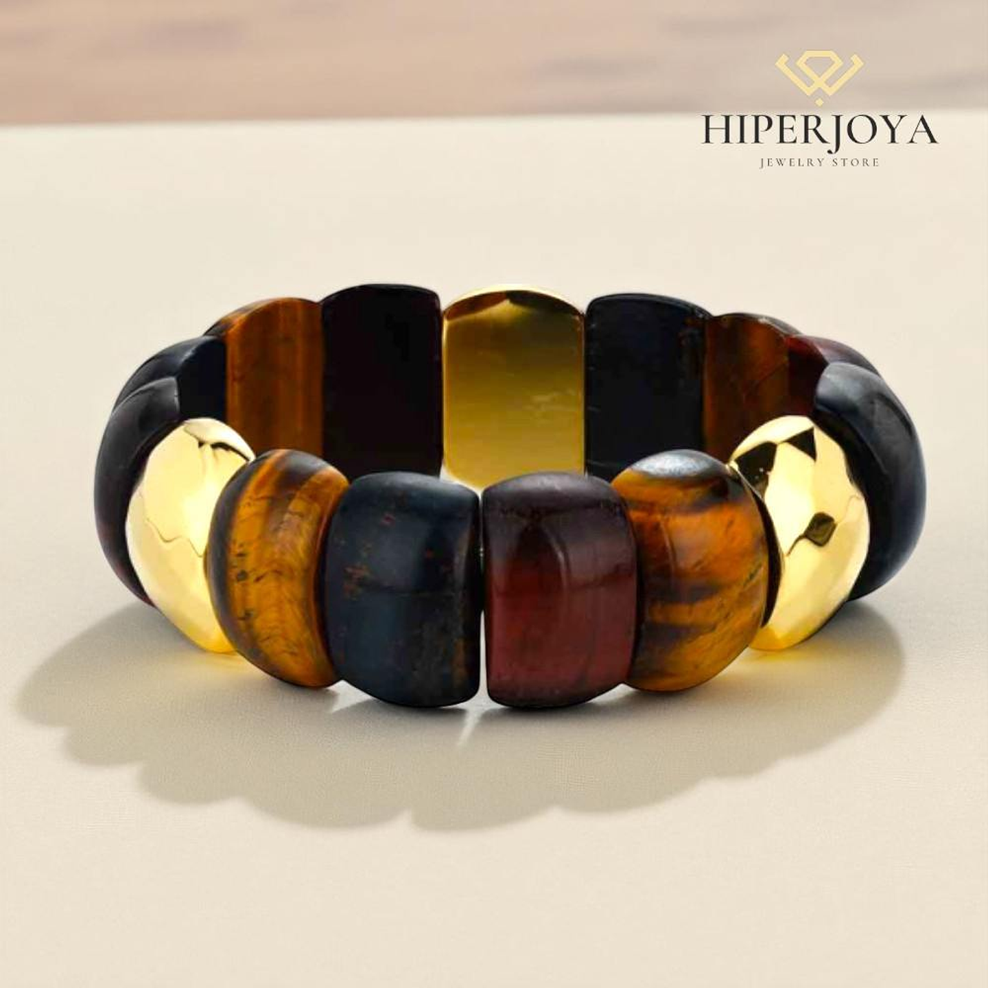 Pulsera de acero con piedras semipreciosas ojo de tigre 2