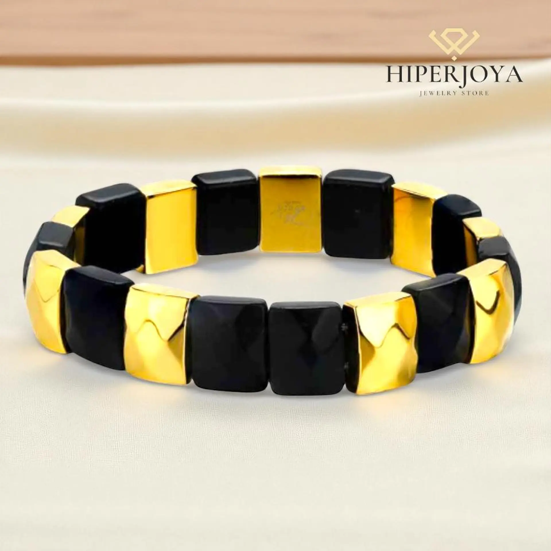 Pulsera de acero con piedras semipreciosas obsidiana  2