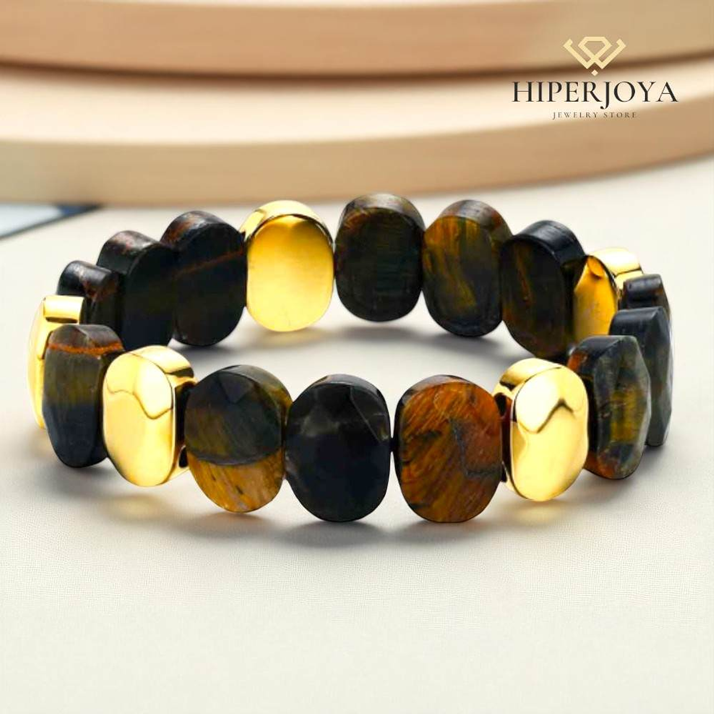 Pulsera de acero con piedras semipreciosas ojo de tigre  3
