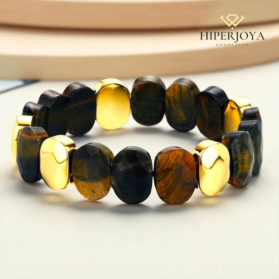 Pulsera de acero con piedras semipreciosas ojo de tigre  3