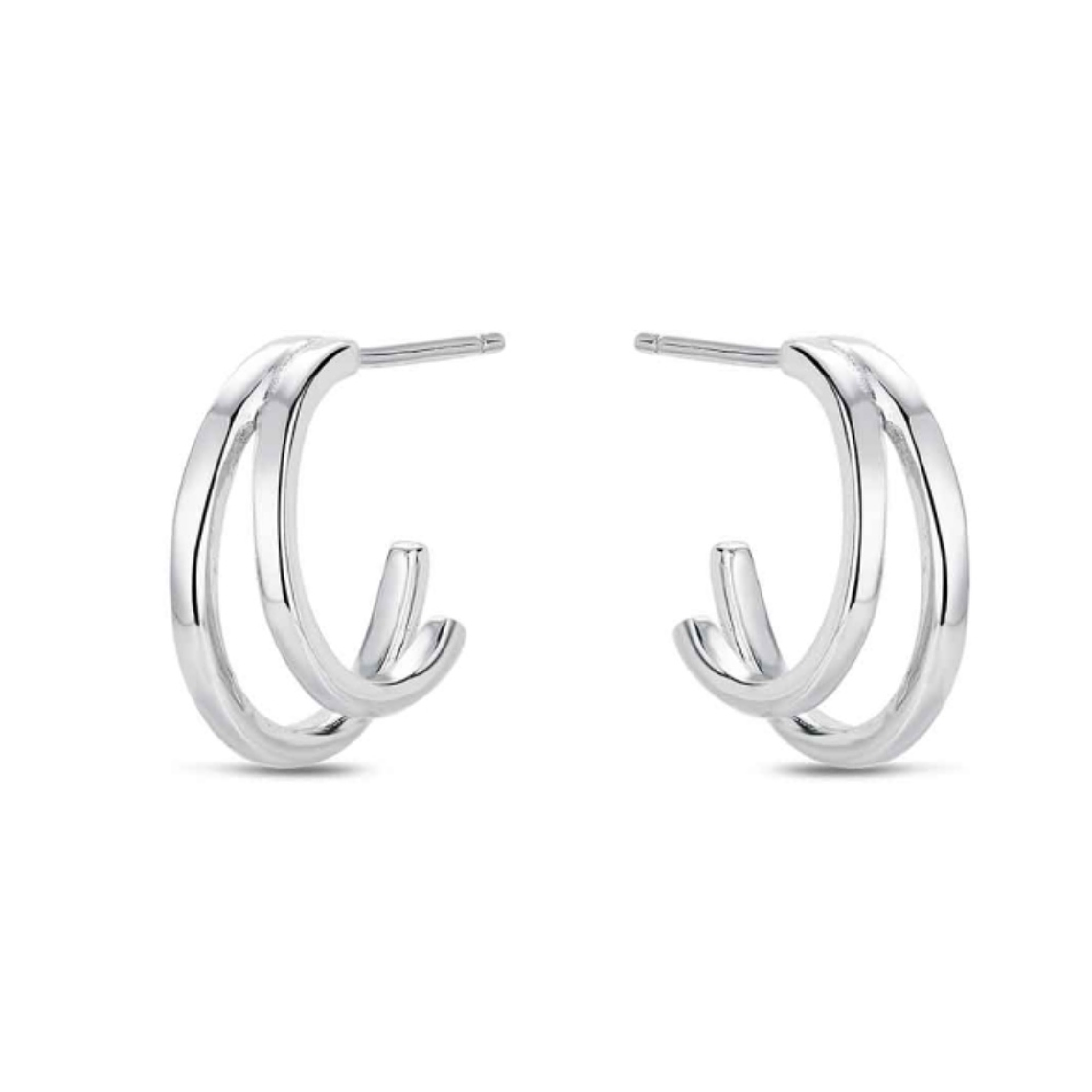 Pendiente de plata rodiado aro doble 1