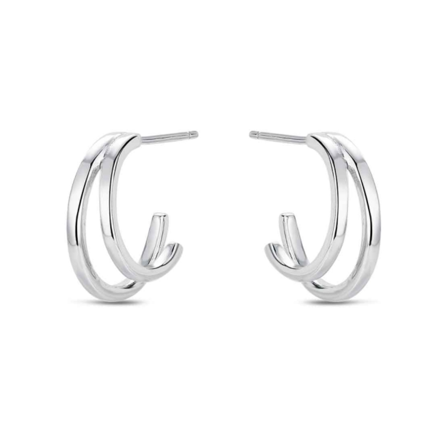 Pendiente de plata rodiado aro doble 1