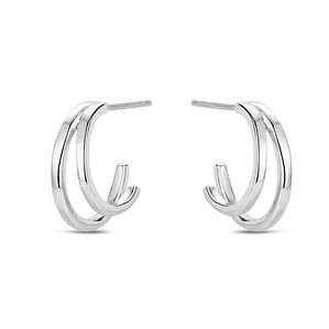 Pendiente de plata rodiado aro doble