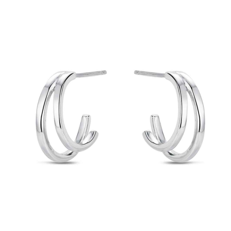 Pendiente de plata rodiado aro doble 1