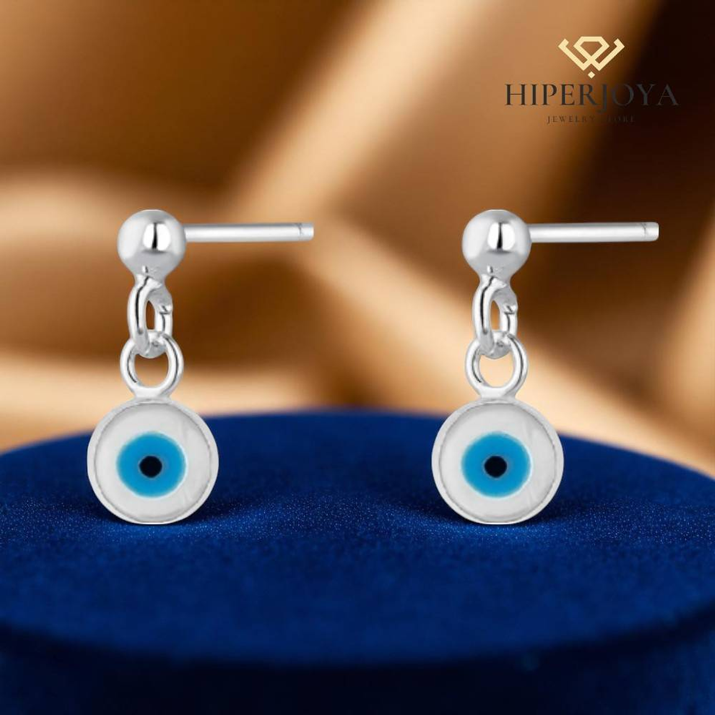 Pendientes de plata ojo turco con media bola  2