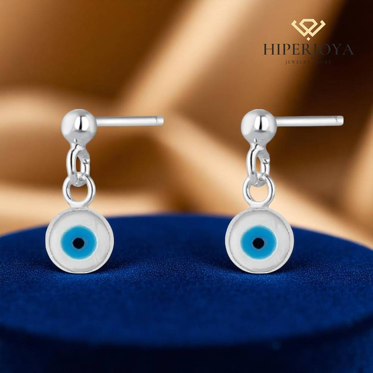 Pendientes de plata ojo turco con media bola  2