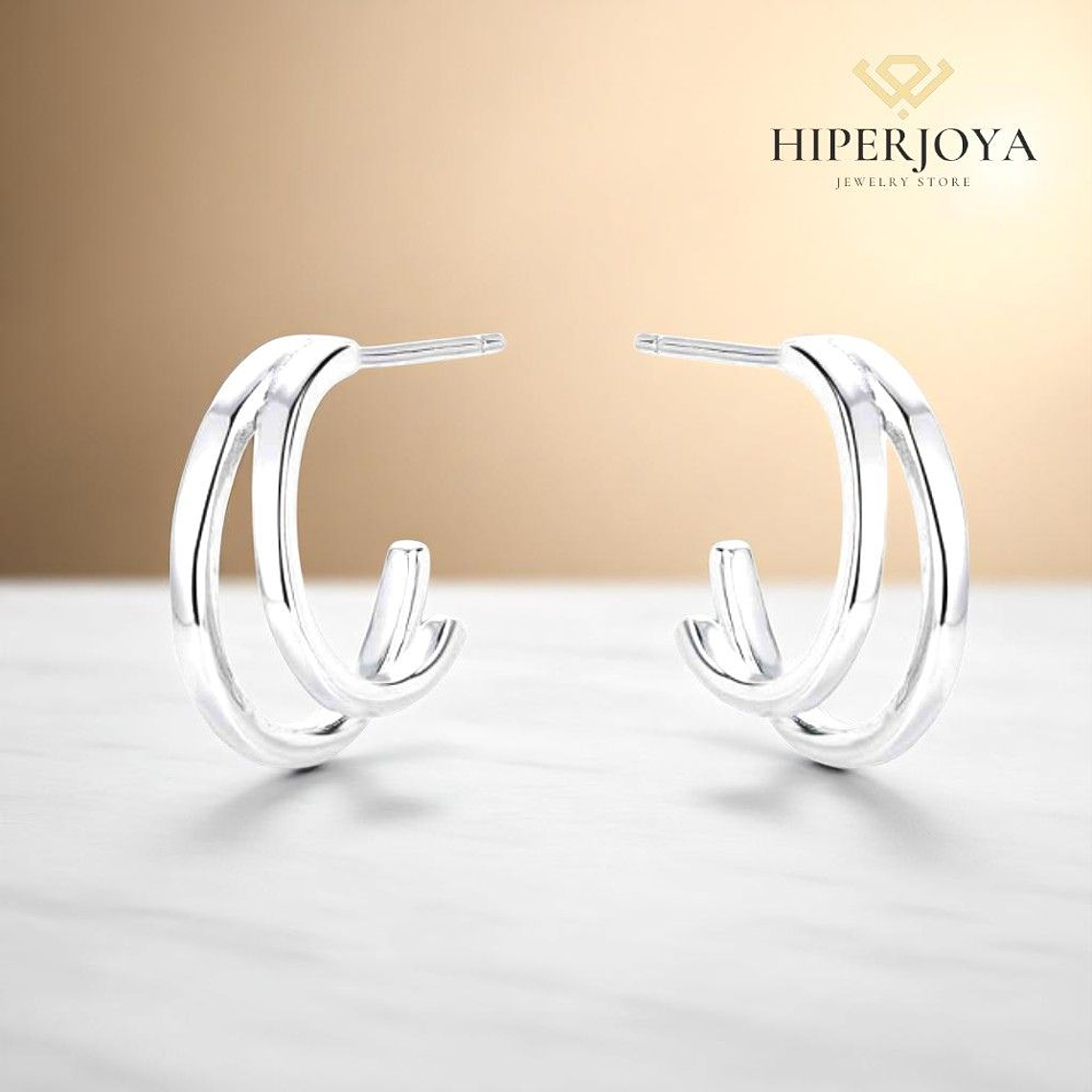 Pendiente de plata rodiado aro doble 2