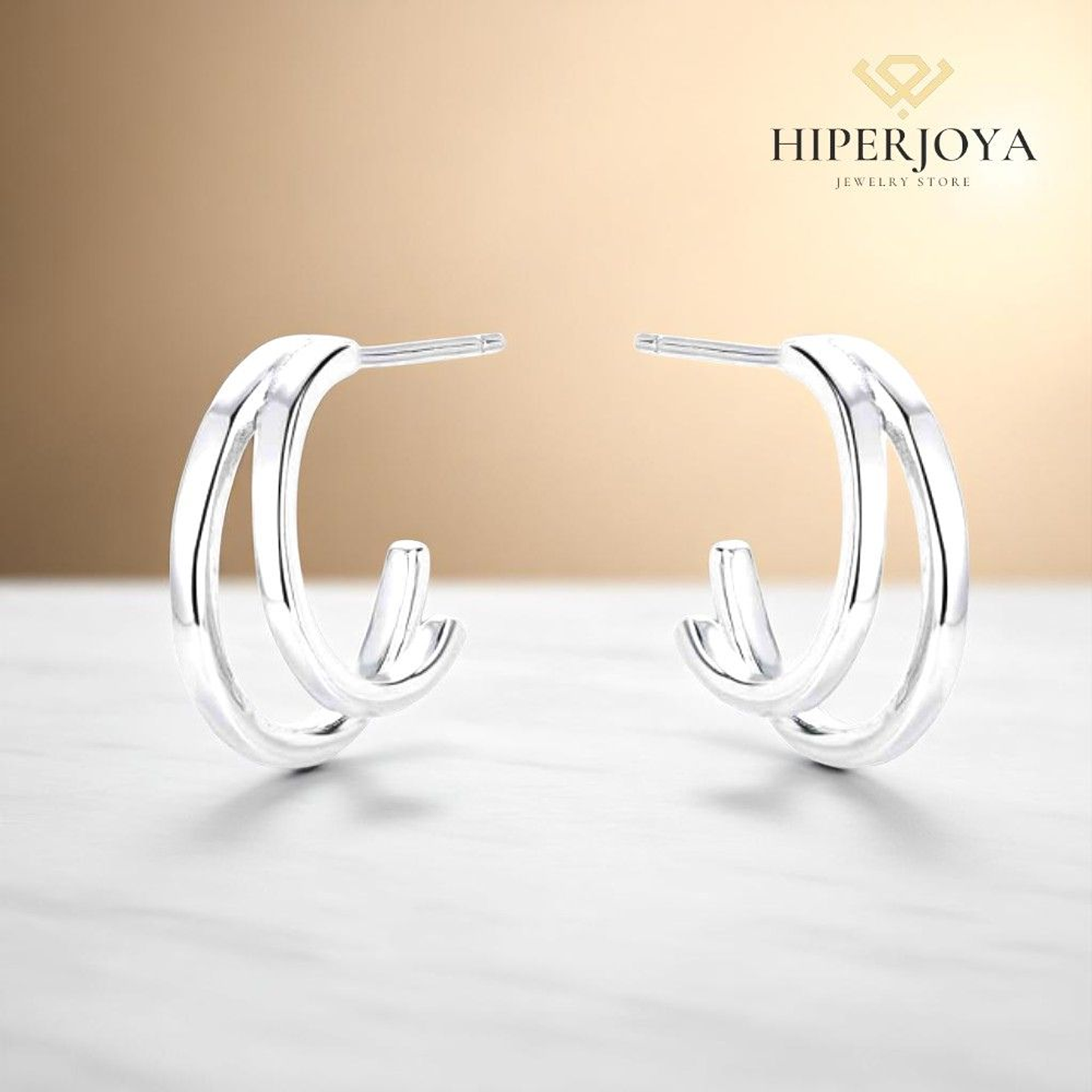 Pendiente de plata rodiado aro doble 2