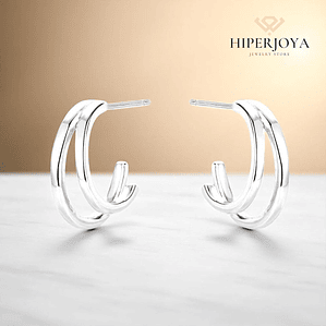 Pendiente de plata rodiado aro doble