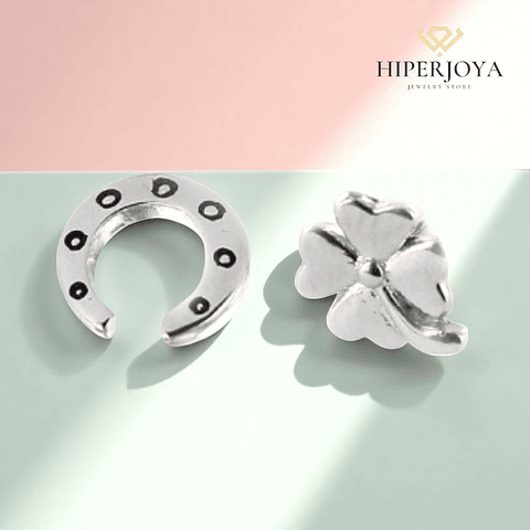Pendientes herradura y flor plata 