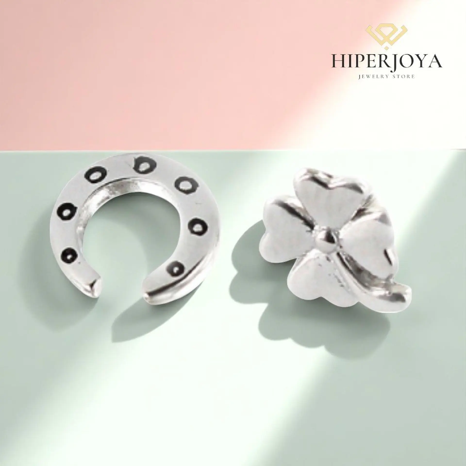 Pendientes herradura y flor plata  2