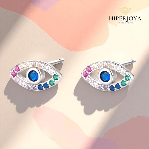 Pendiente de ojo turco multicolor con zafiro en plata 