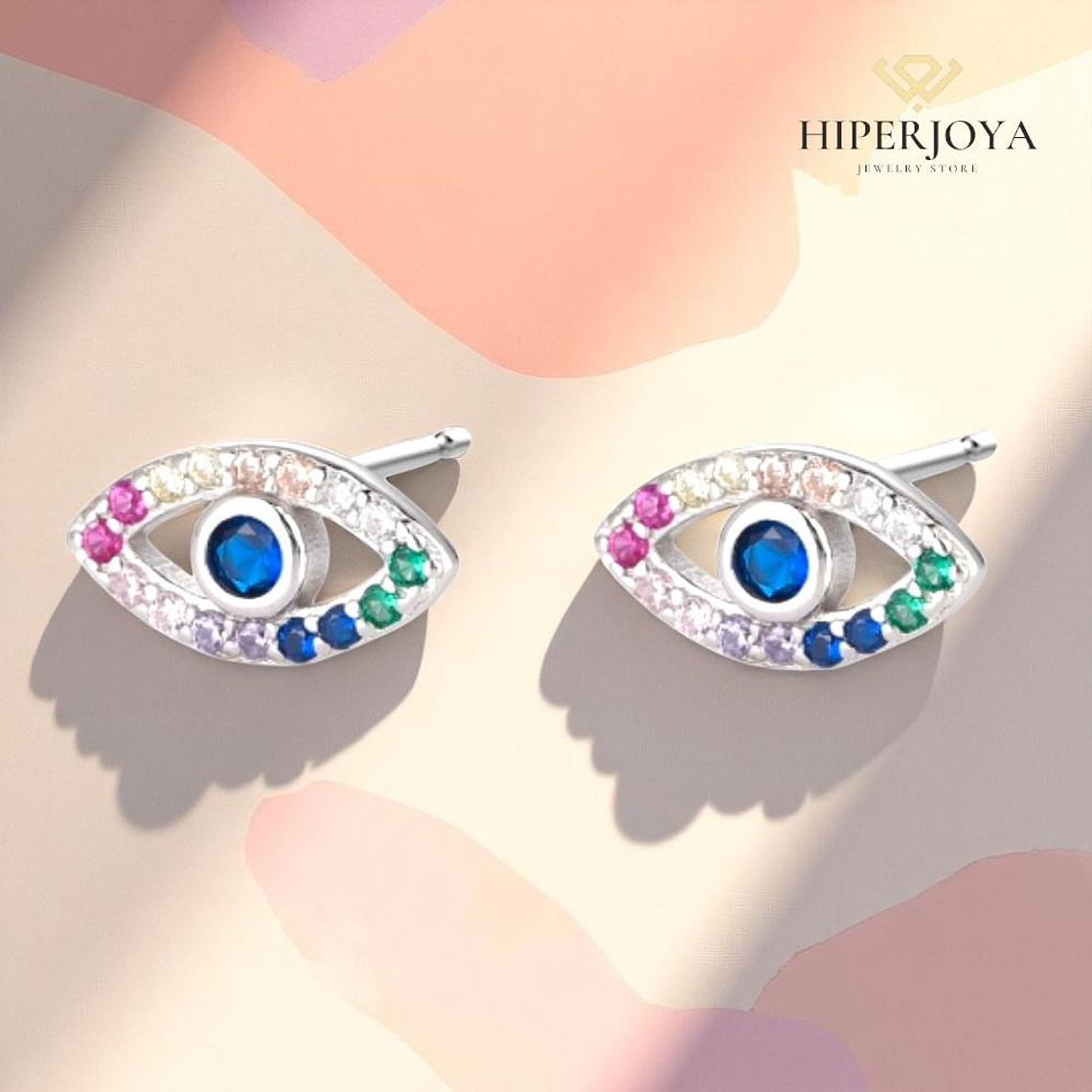 Pendiente de ojo turco multicolor con zafiro en plata  2