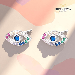 Pendiente de ojo turco multicolor con zafiro en plata 