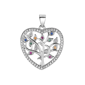 Colgante árbol de la vida corazón con circonitas multicolor