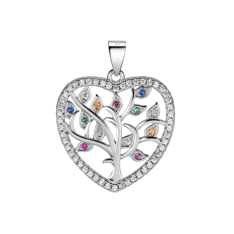 Colgante árbol de la vida corazón con circonitas multicolor 1