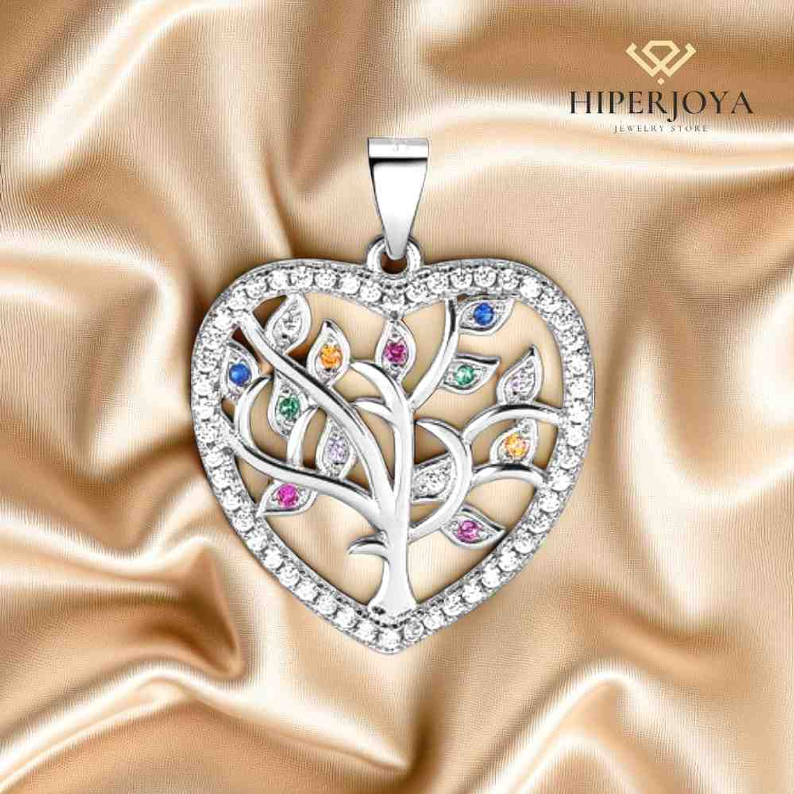 Colgante árbol de la vida corazón con circonitas multicolor 2