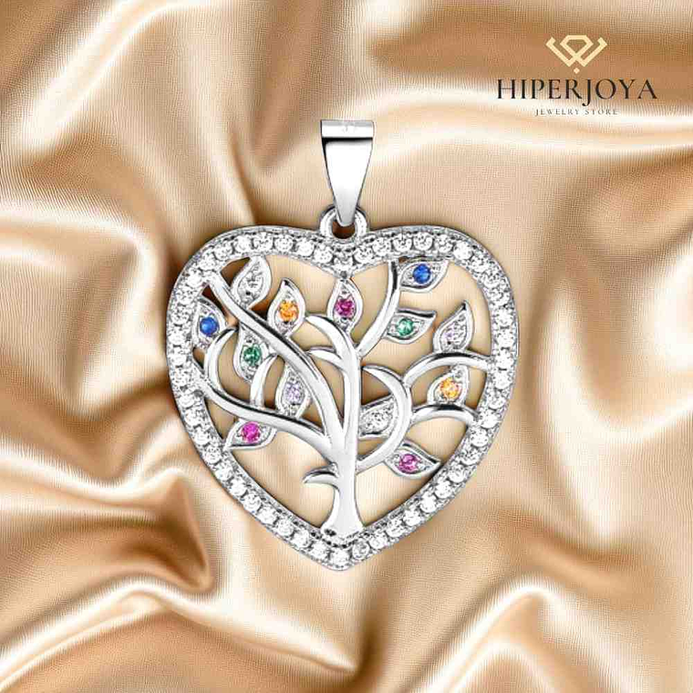 Colgante árbol de la vida corazón con circonitas multicolor 2