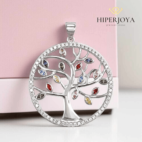 Colgante árbol de la vida circonitas multicolor 