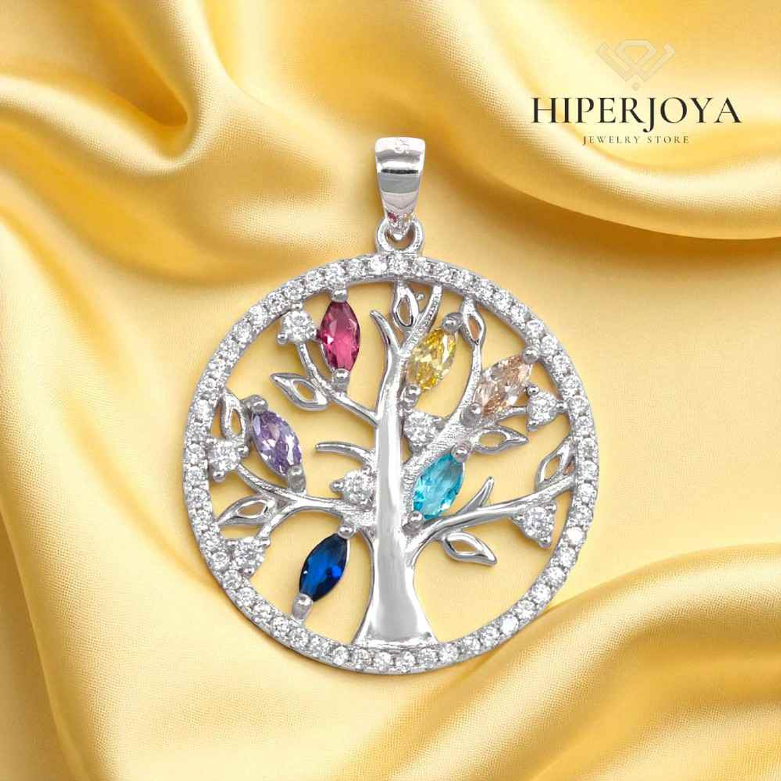 Colgante árbol de la vida con circonitas de colores 2