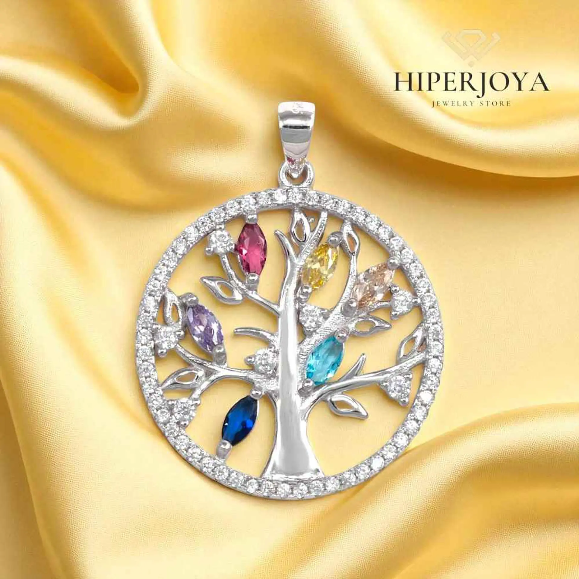 Colgante árbol de la vida con circonitas de colores 2