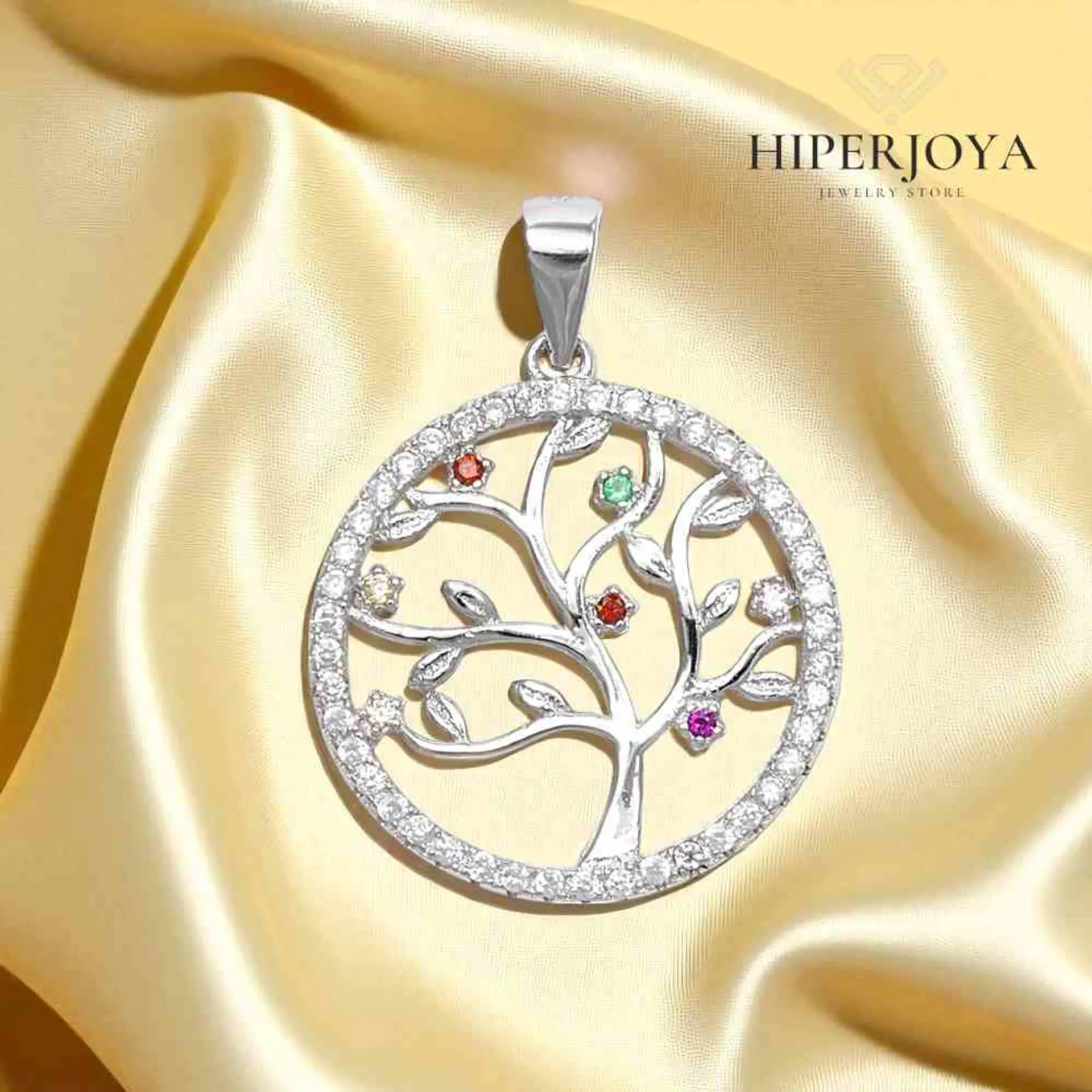 Colgante árbol de la vida con circonitas multicolor  2