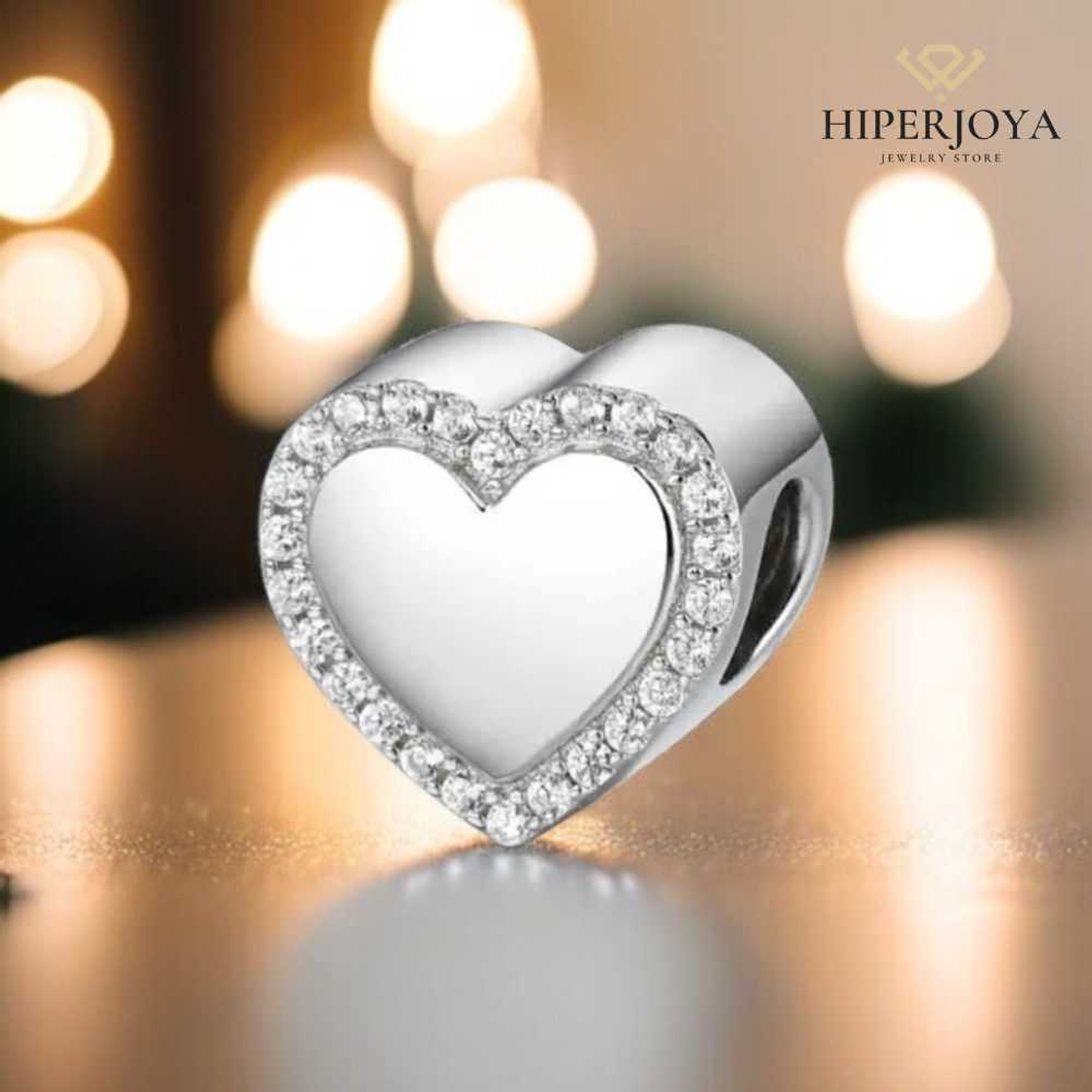 Heart-shaped bead with silver cubic zirconia 2