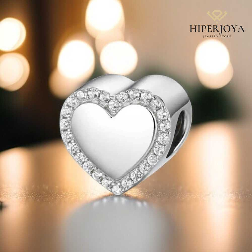 Heart-shaped bead with silver cubic zirconia 2