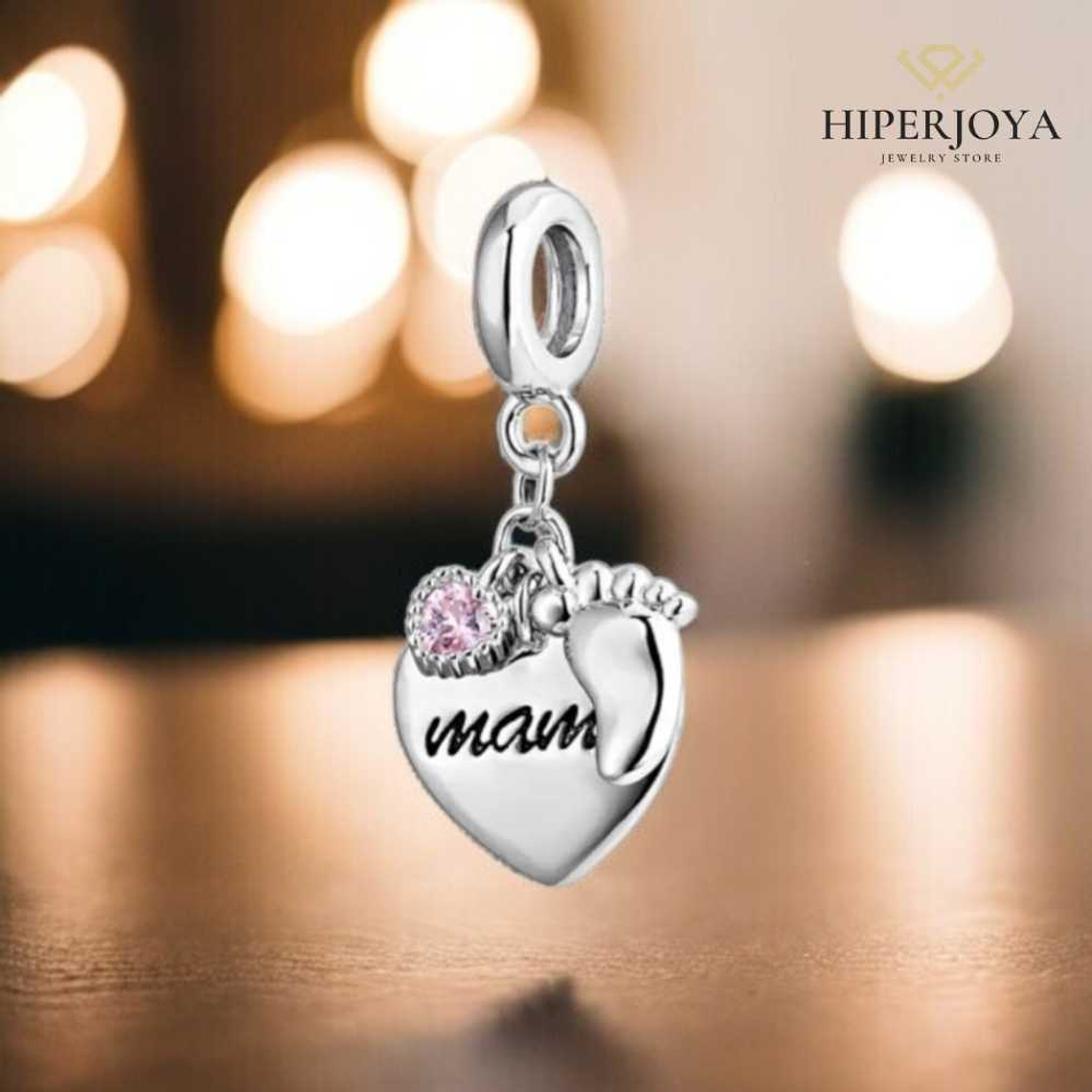 Abalorio corazón mamá con pie plata 3