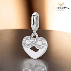 Abalorio corazón con infinito esmalte plata 