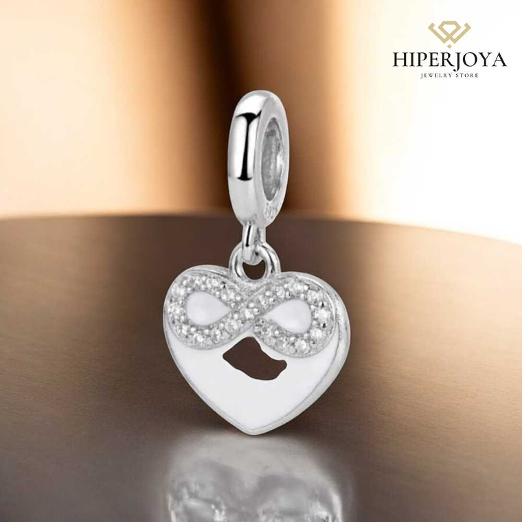 Abalorio corazón con infinito esmalte plata  2