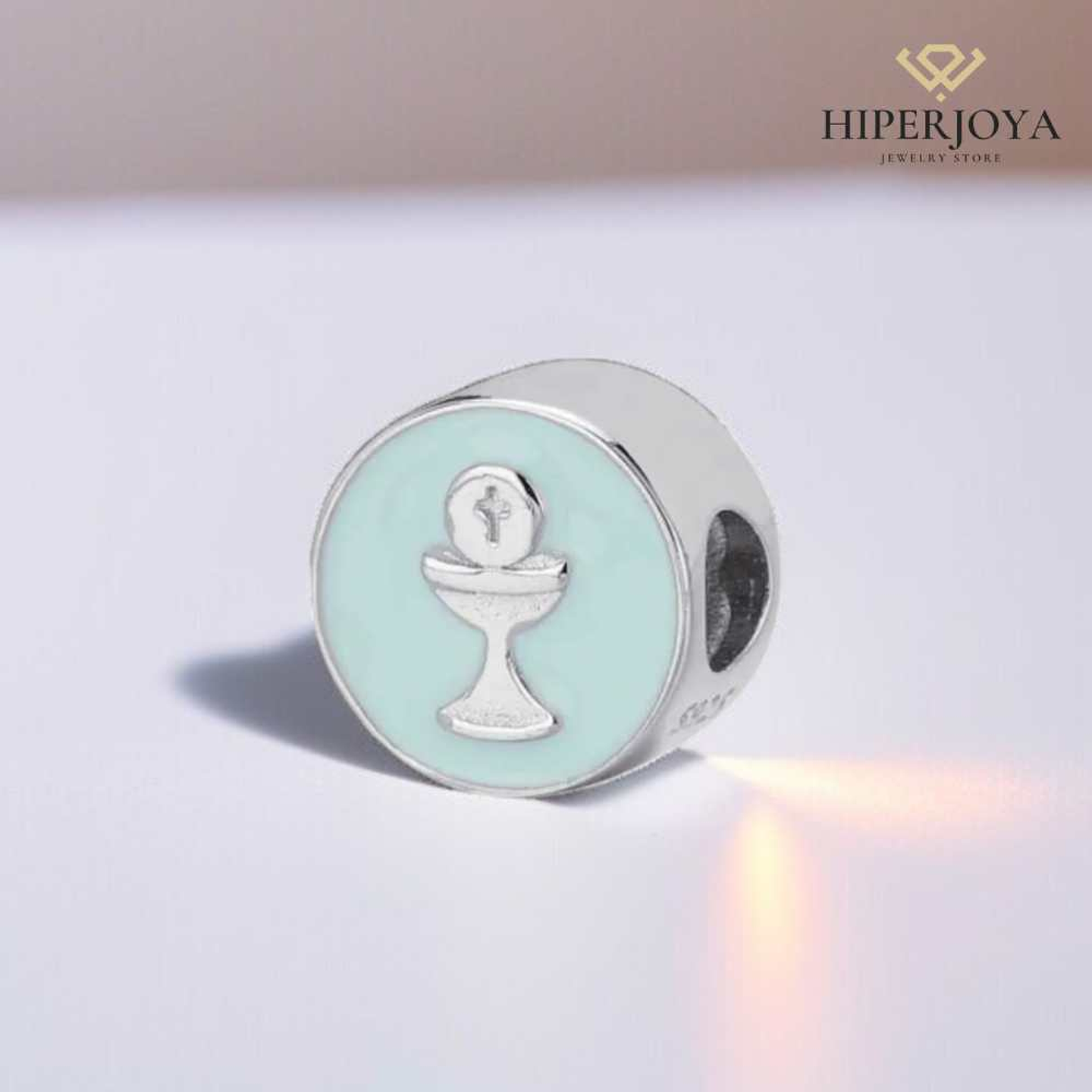 Enamelled disc pendant, chalice, first communion, silver. 3