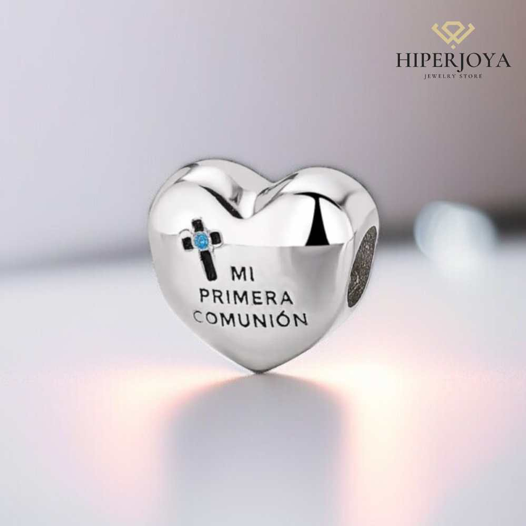 Abalorio corazón primera comunión plata 2