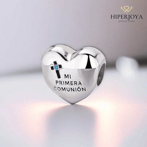 Abalorio corazón primera comunión plata