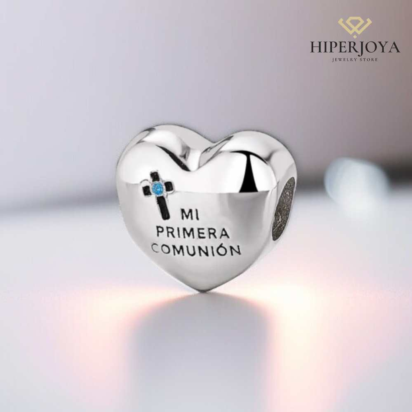 Abalorio corazón primera comunión plata 2