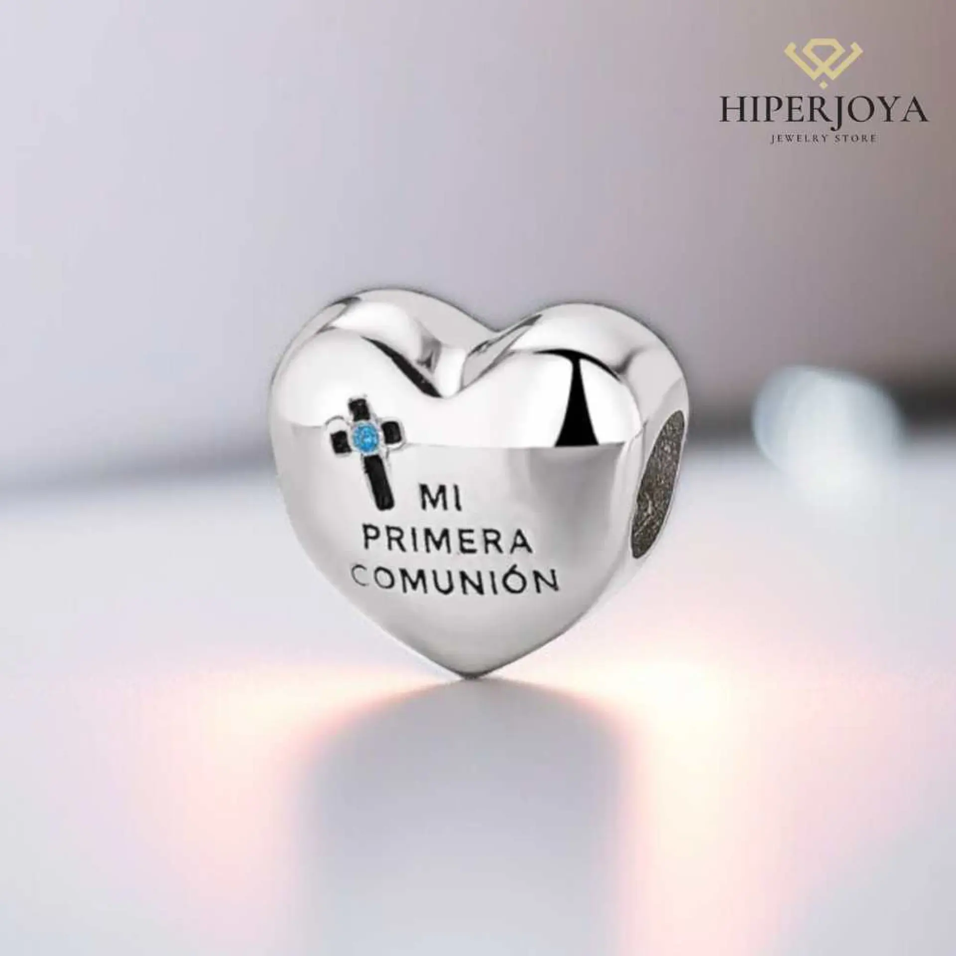 Abalorio corazón primera comunión plata 2
