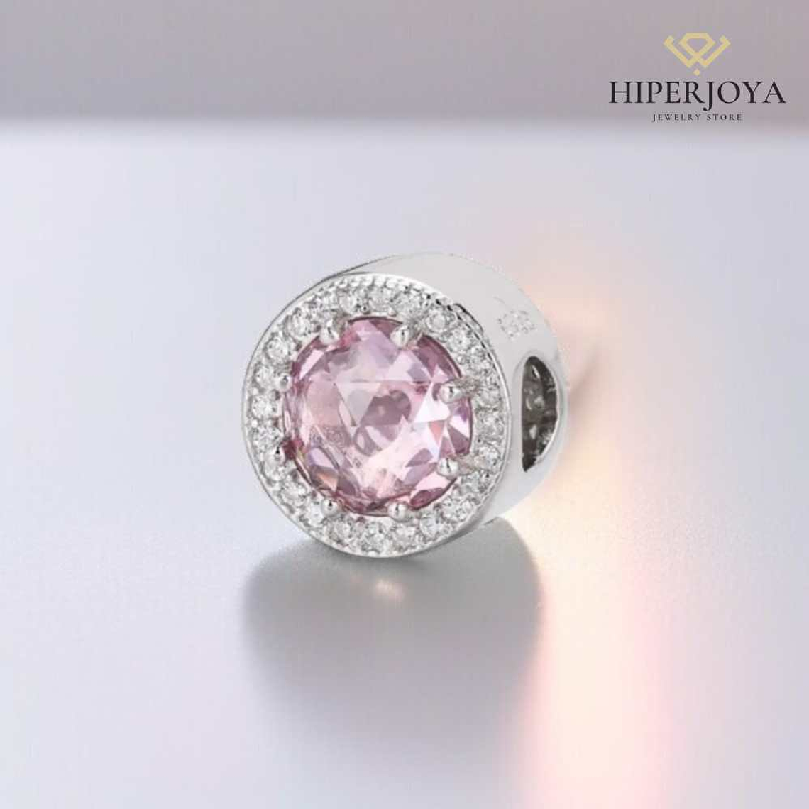 Abalorio disco rosa plata 2